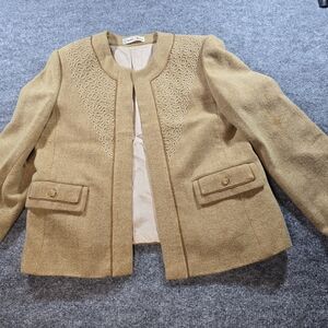 Yanc Yanc Camel Blazer with Intricate Embroidery Sz S